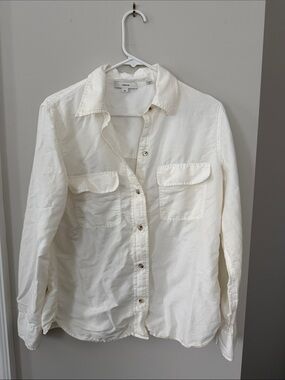 Vince Ivory Button-Front Utility Shirt with Chest Pockets